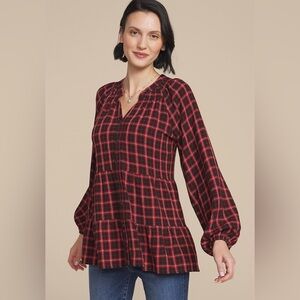Maurices XL Plaid Tiered Button Front blouse